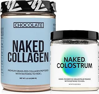 NAKED Chocolate Collagen Peptides Protein Powder 20oz (24 Servings) Colostrum Powder (150 Servings) – Pasture-Raised, Grass-Fed; Non-GMO, Keto, Gluten Free