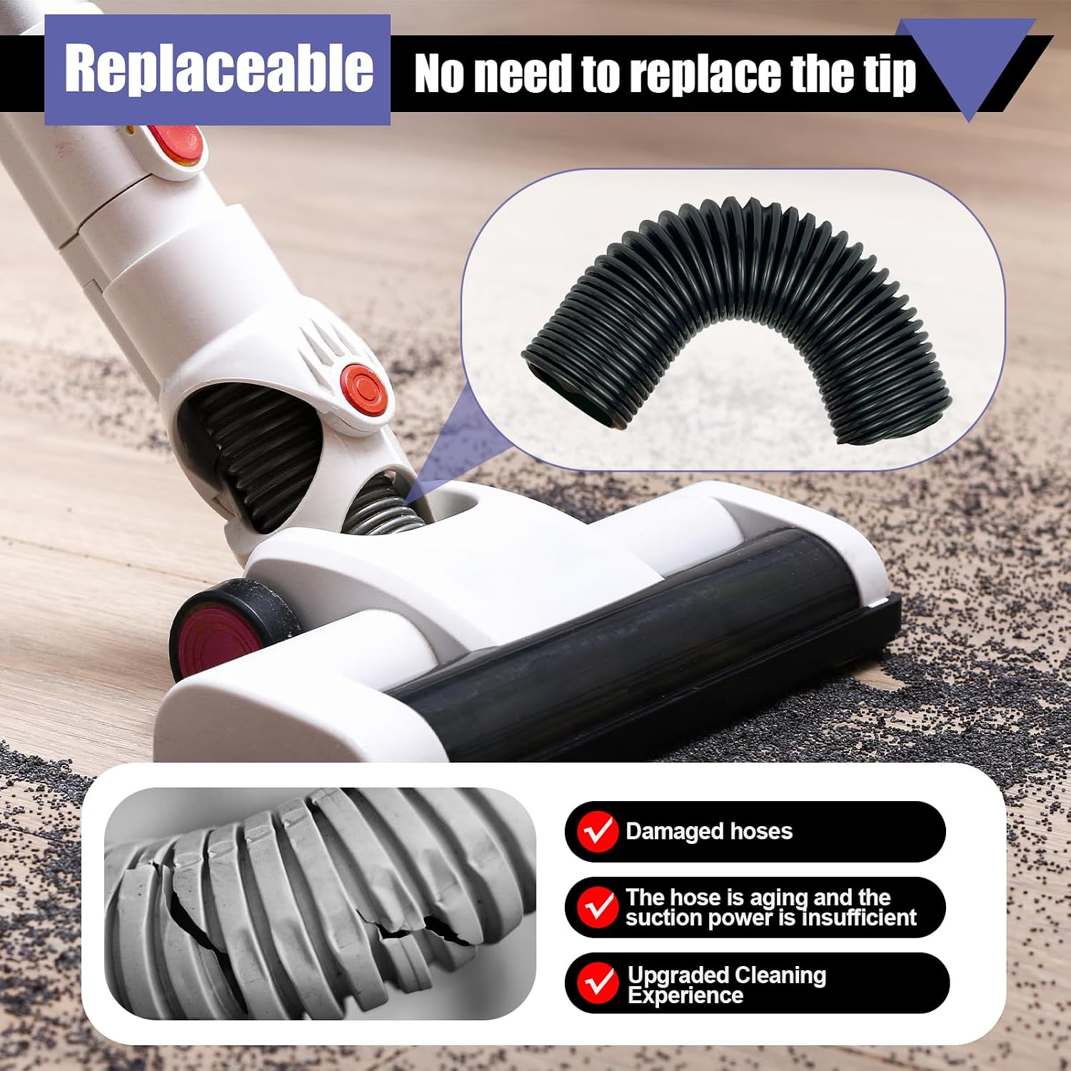 2 Pack Lower Duct Hose for Shark, Lower Hose for Replacement Lower Nozzle Hose for Shark Rocket HV300, HV301, HV302, HV320, HV321 Vacuum Cleaner Duct Hose 6" x 1.25"