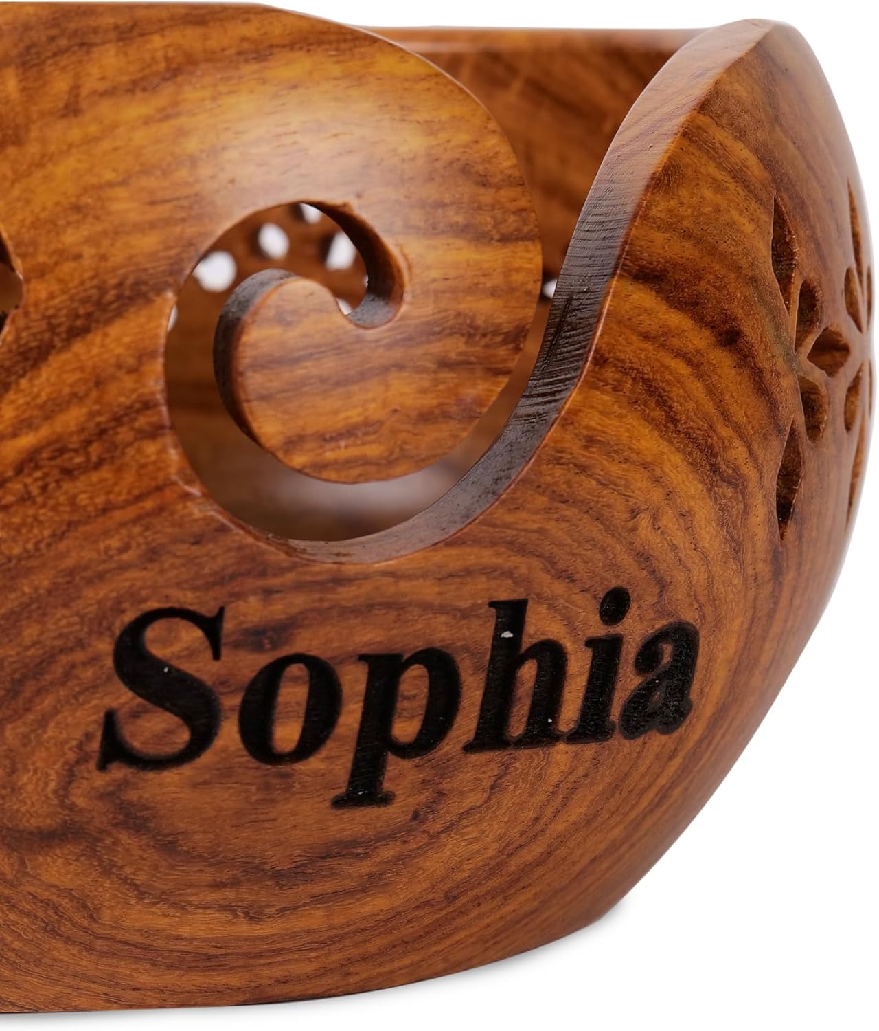 Personalized Rosewood Yarn Bowl for Smooth Knitting and Crochet Flow, Custom Engraved Wooden Yarn Holder Storage and Dispenser Gift for Yarn Lovers and Crafters, Rosewood Brown Bowl