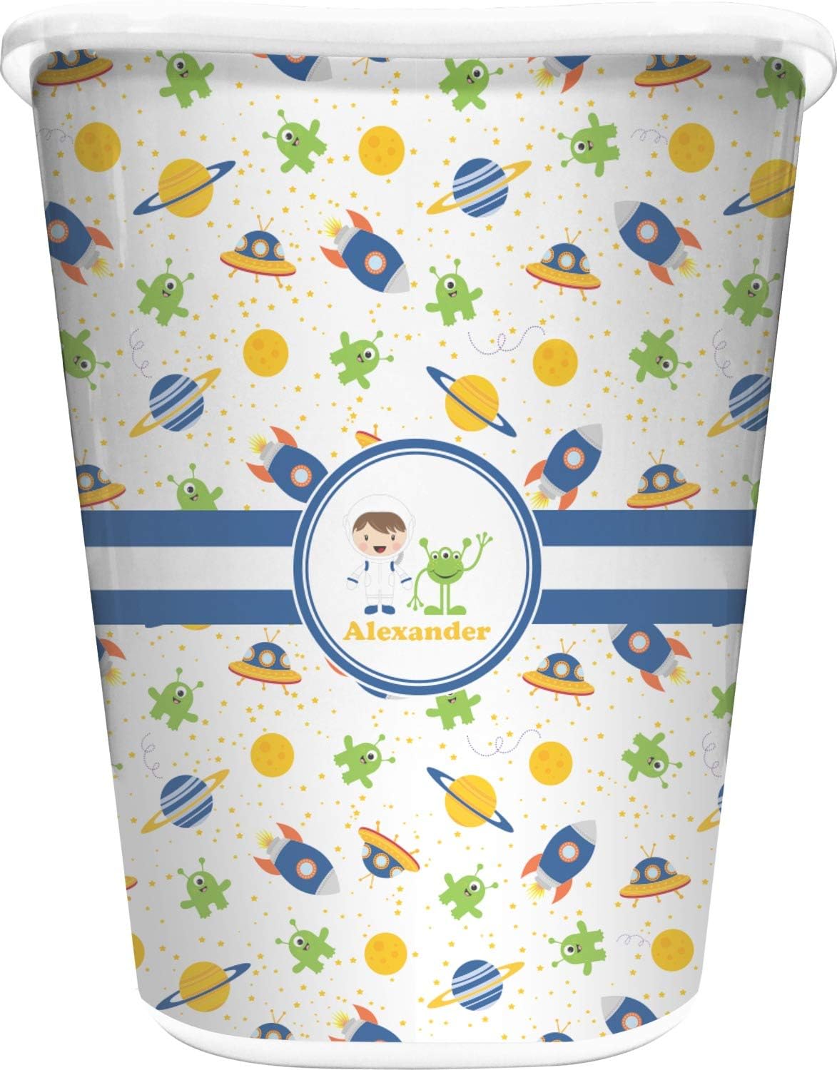 Personalized Boy's Space Themed Waste Basket - Double Sided (Black)