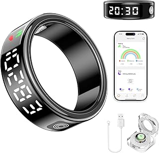 Smart Ring Health Tracker for Women & Men - IP68 Waterproof Fitness Rings with LED Screen, Heart Rate/Blood Oxygen/Sleep Monitoring/Motion Tracking, No Subscription Fee(11#)