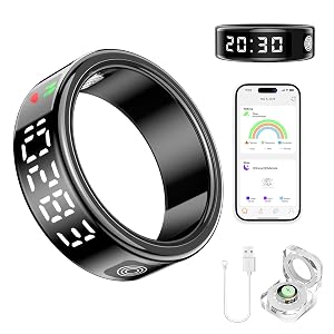 Domhong Smart Ring Health Tracker for Women Men - IP68 Waterproof Fitness Rings with LED Screen Heart Rate