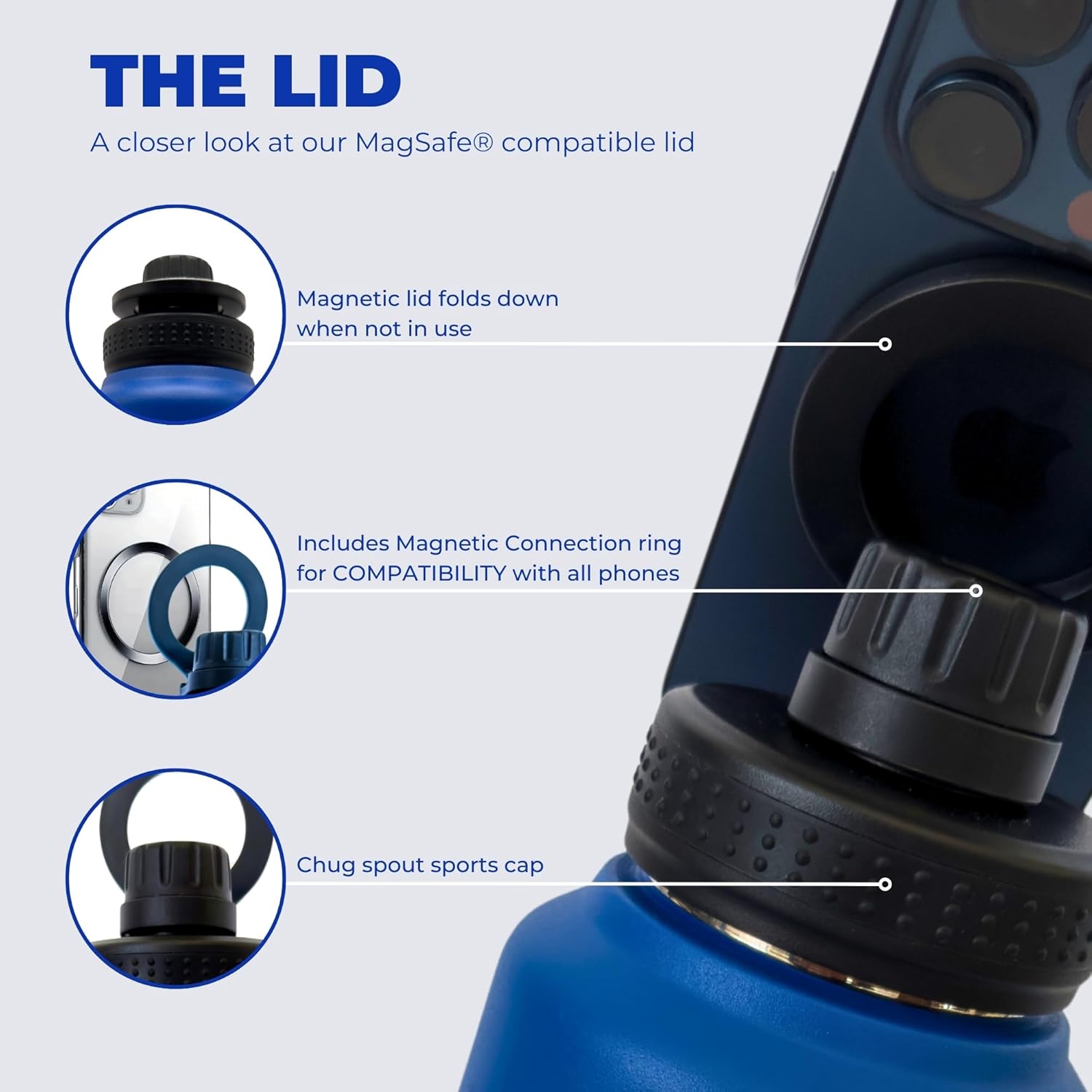 ZoopMag – 32oz Magnetic Water Bottle & Phone Mount | Insulated Stainless Steel Bottle | Hands-Free Workout & Travel Companion | Adjustable Magnetic Phone Holder for Fitness & Work Calls (Blue)