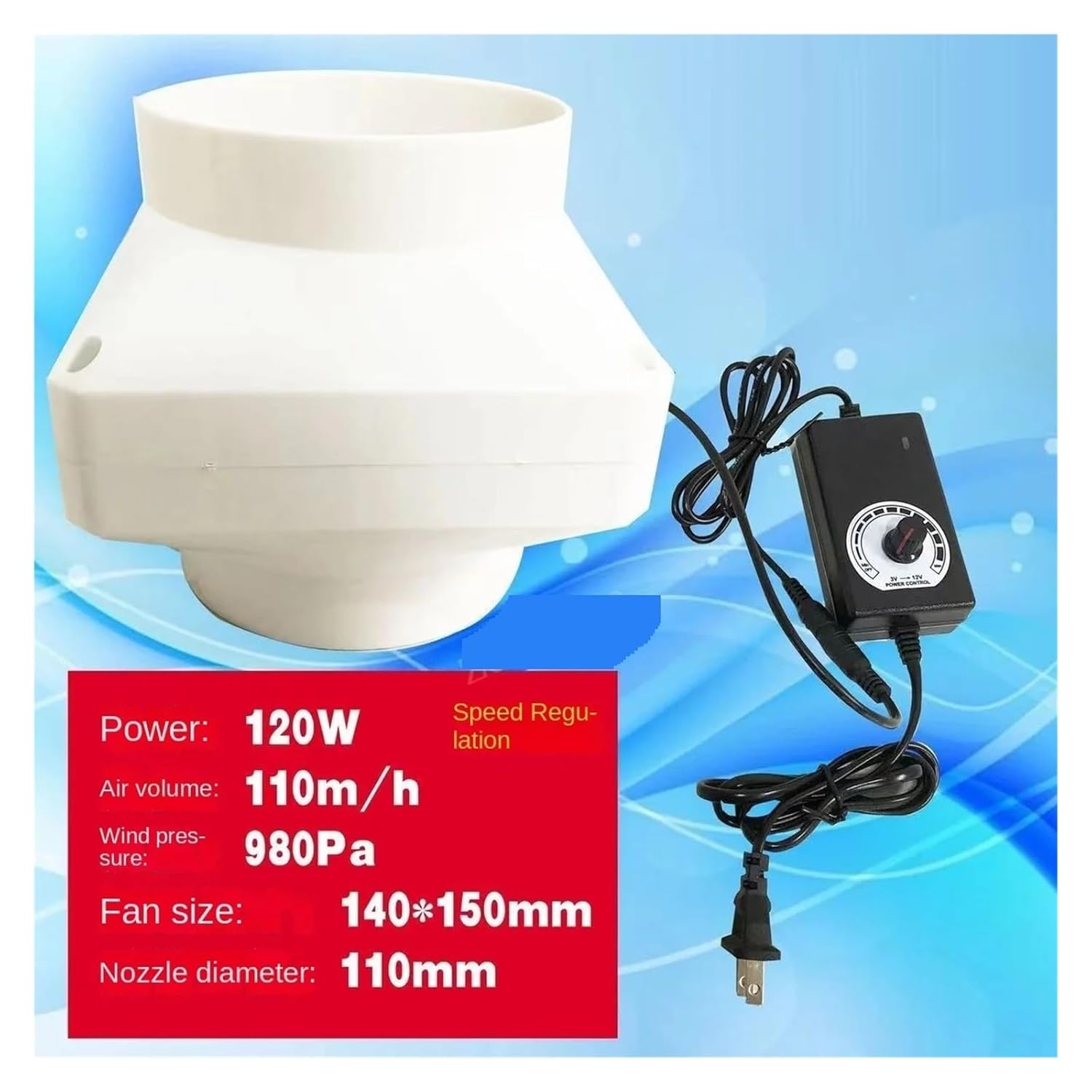 Electric exhaust fan ventilator adjustable speed ventilation fan industrial(100mm)