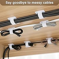 Vista 3 de 100 correas de cable de para debajo del escritorio, gestión de cables autoadhesivos, organizador de cables ajustable para escritorio, hogar, Blanco