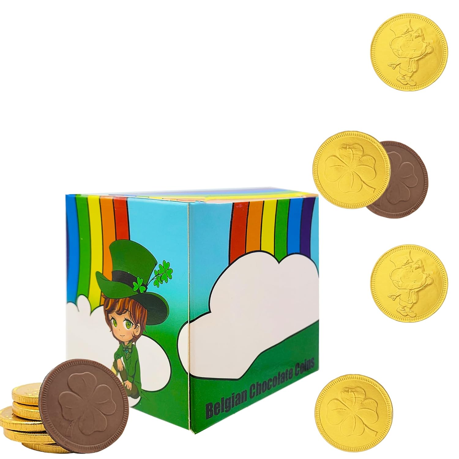 St. Patrick's Day Lucky Belgian Milk Chocolate Gold Coins, Nut-Free, Kosher Certified Dairy, Leprechaun Box (2 Pounds)