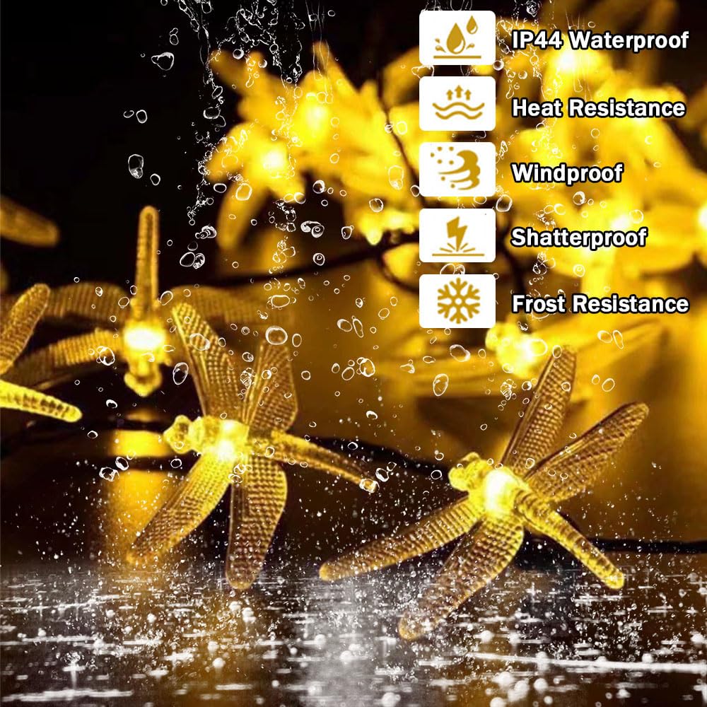 FANSU Esterno Catena Luminosa Solare 20/30/50/100 LED 8 Modalità Libellula Luci Solari Impermeabile Luci Giardino Energia Solare per Festa Campeggio Balcone Feste Gazebo (Bianco caldo,12m 100LED)