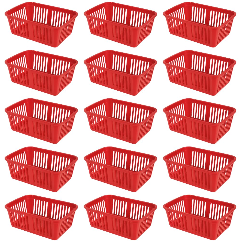eMKay® Pack of 15 RED Plastic Handy Storage Baskets | 25cm Multi-Purpose Storage Organiser | Lightweight & Durable RED Baskets for Home, Kitchen, Office & Bathroom Use