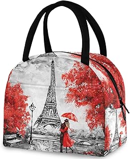 Romantic Paris Eiffel Tower Art Painting Reusable Lunch Tote Bag with Front Pocket Zipper Closure Insulated Thermal Cooler Container Bag for Man Women Work Picnic Travel Beach Fishing