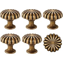 6Pcs Antique Brass Cabinet Knobs Zinc Alloy Brushed Brass Drawer Knobs Hardware Handles Pulls Decorative Furniture Knobs Vintage Cupboard Drawer Knob for Kitchen Cabinets, Dresser and Wardrobe Doors