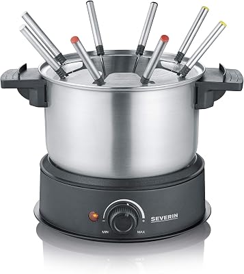 Severin – Fondue con Olla de Acero Inoxidable extraíble Apta para lavavajillas, 1.5 W, 1.4 litros, Plástico/Acero Inoxidable, Negro FO 2470
