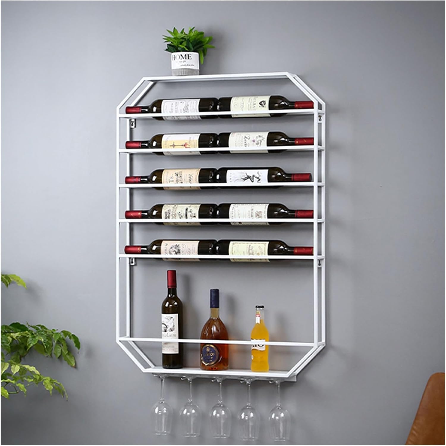 Wall Wine Rack Bar Shelves Liquor Display Shelf Wall Mounted for Liquor Bottles Holder with Hanging Wine Glass Rack Floating Bar Stand Liquor Cabinet Bar for Home Bar Dining Room Restaurant(White)