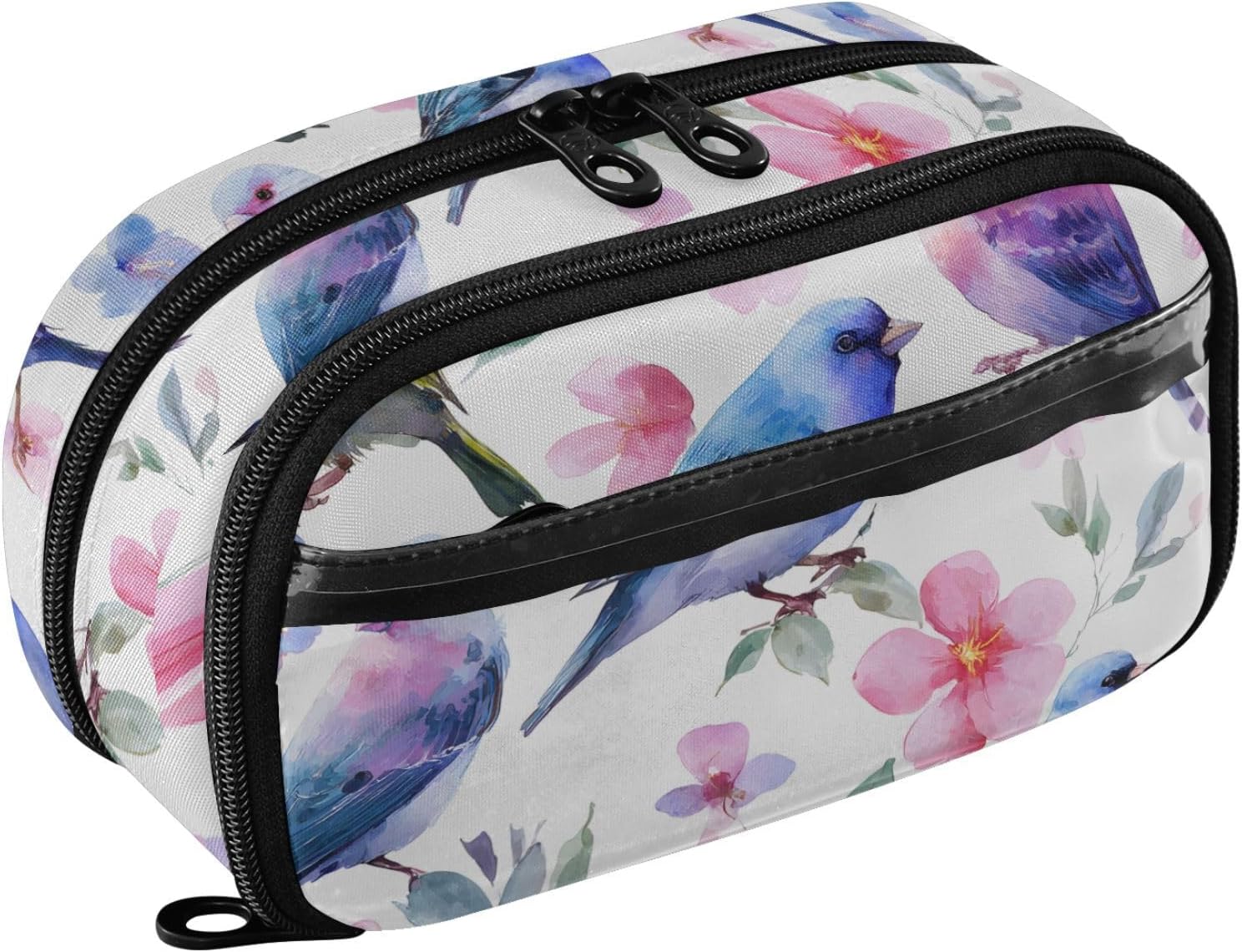 ALAZA Colorful Bird Flower Pattern Large Capacity Pencil Case, Aesthetic Stationery Organizer Bag with Clear PVC Window, High Capacity Pen Pouch with Dividers for School Office Travel
