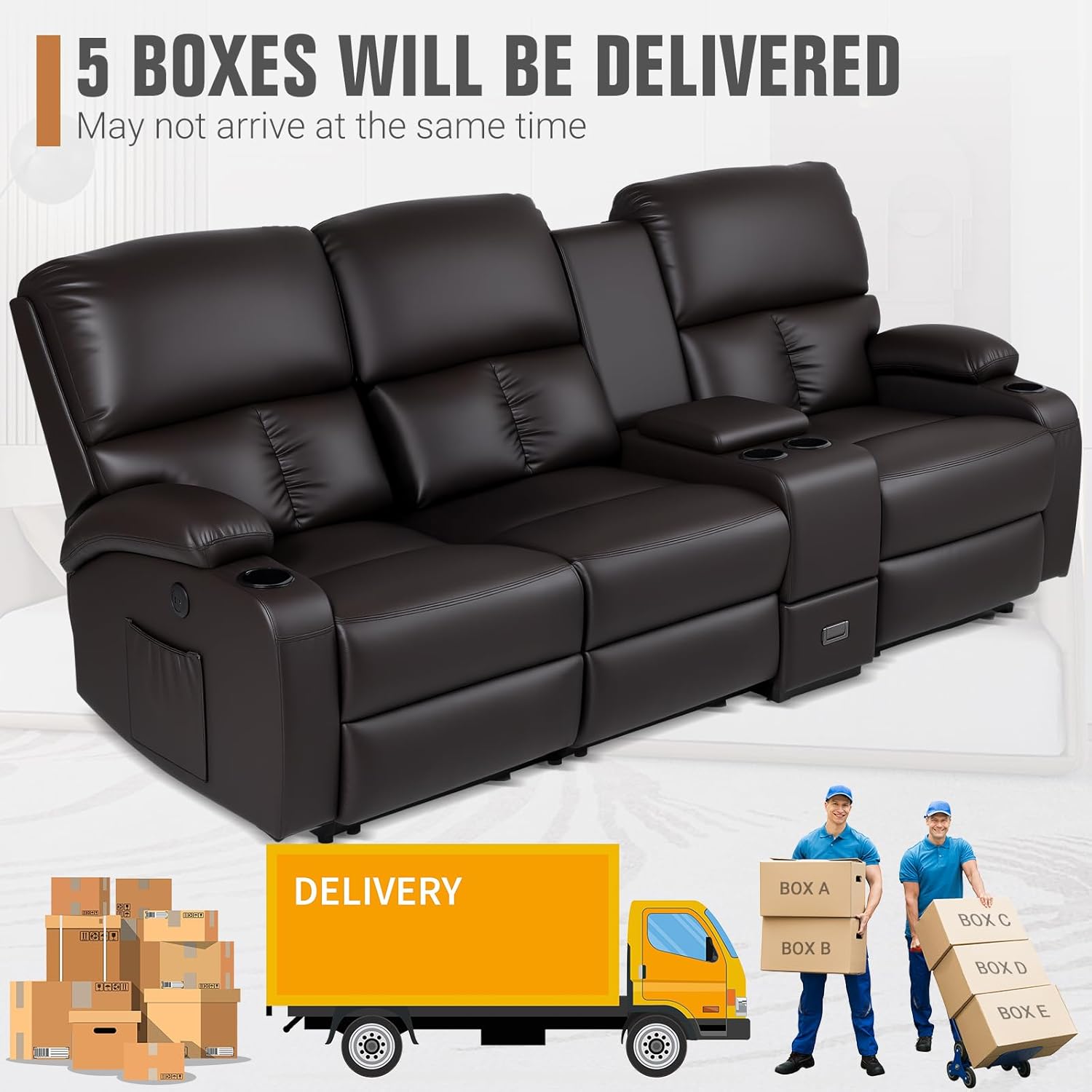 LEVELEVE Manual RV Recliner Loveseat with Massage and Heat,Home Theater Seating, Recliner Sofa with USB/Cup Holders and Side Pocket for Living Room,3 Loveseat Brown