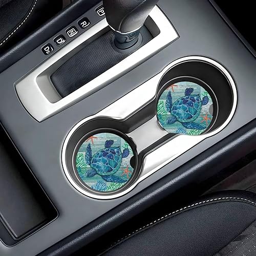 Miniatura 6 de Portavasos de automóvil de tortuga marina, paquete de 2 posavasos de cerámica absorbente para portavasos de automóvil, accesorios de automóvil,