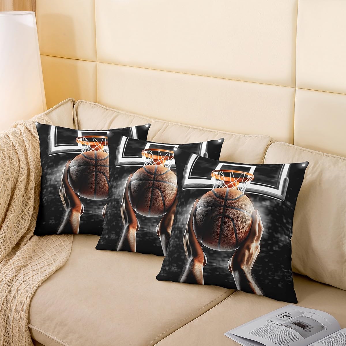 jejeloiu Kids Basketball Throw Pillow Covers 16"x16" Soft Funny Gaming Sports Pillow Cases Cushion Covers Basketball Player Gift for Basketball Lover Throw Pillowcases Brown Cushion Cases image 4