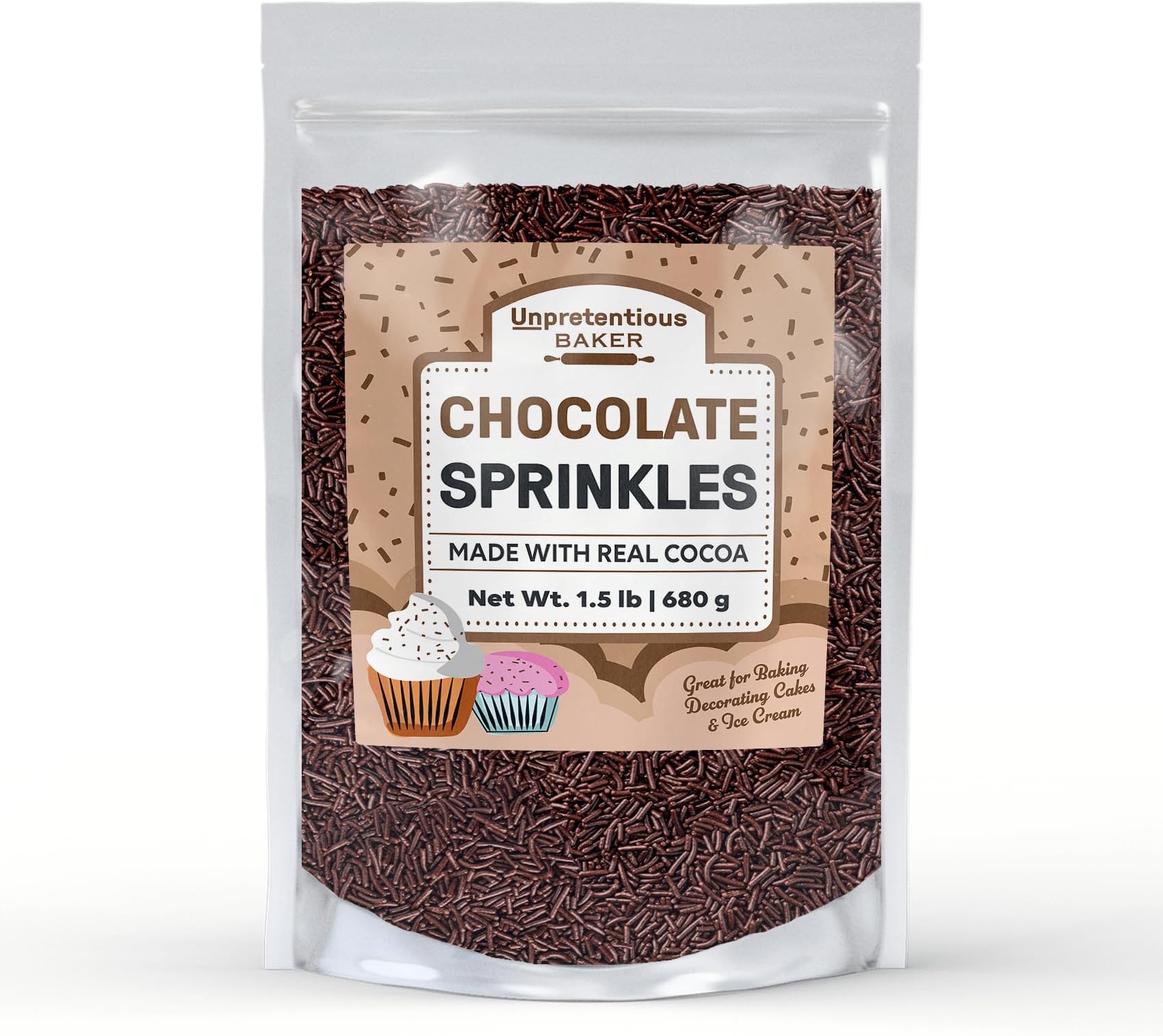 Chocolate Sprinkles, Made with real cocoa, Decorative Dessert Topping (1.5 Lb)