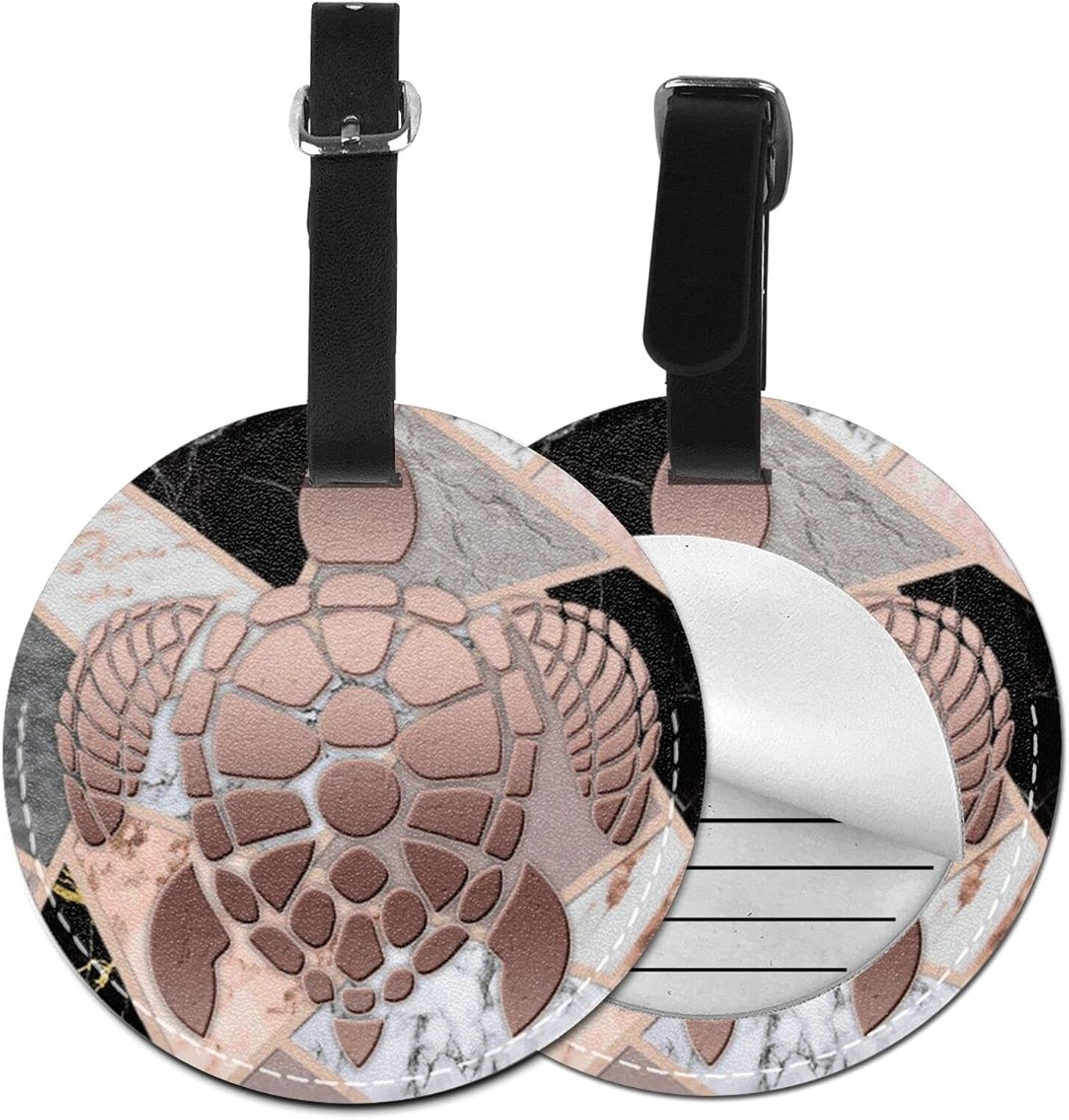 Luggage Tag Rose Gold Sea Turtle White Gray, Pu Leather Bag Travel Suitcases Id Identifier Baggage Label for Women Men Boys Girls