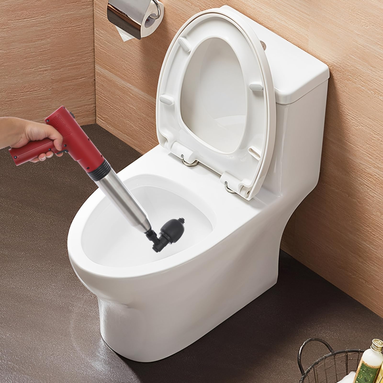 Limpiador eléctrico de tuberías de 1500 mAh, batería de aire comprimido, limpiador de tuberías con manómetro, limpiador de desagües, eléctrico, 1 a 6 bar, pistola de inodoro, acero inoxidable, ABS