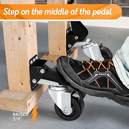 Miniatura 5 de SOLEJAZZ Ruedas retráctiles para banco de trabajo, 920 libras, juego de 4 rodillos de montaje lateral resistentes, ruedas giratorias de 3 pulgadas