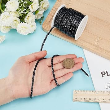 11Yards(10m) Black Cord 4mm Round Folded Bolo Imitation Leather Beading Cord Rope Leather String Cords for Handmade Craft Bracelet Making Necklace Clothing Decor Bolo Tie
