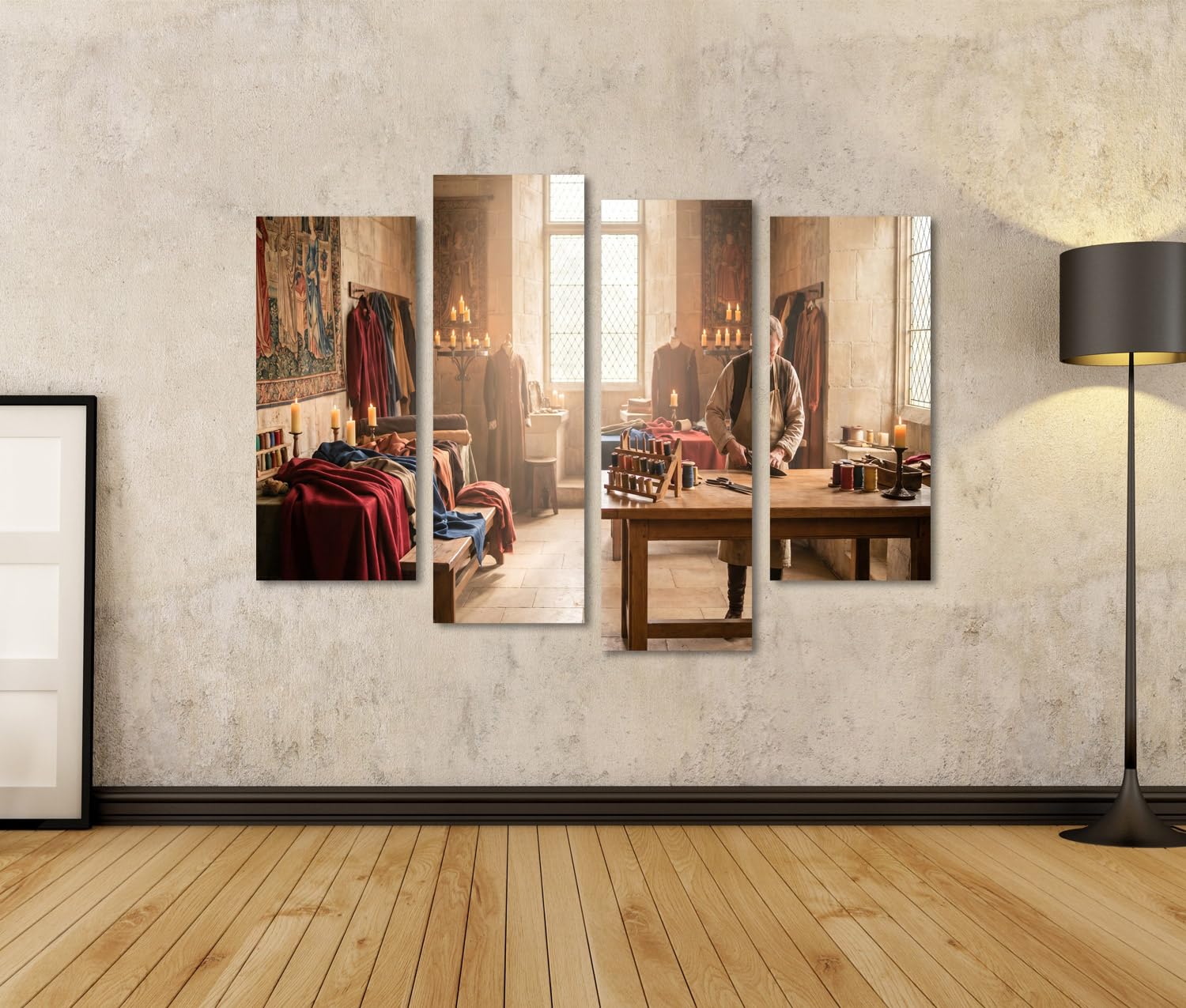 islandburner Quadro su tela, arte storica di sartoria, da parete, per soggiorno, per gli amanti del Medioevo, 4 pezzi