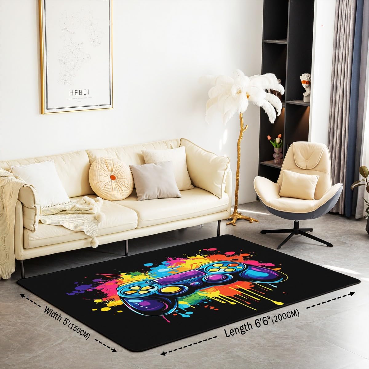 Loussiesd Dywan do salonu dla graczy, 100 x 150 cm, dywan akcentujący dla chłopców, dziewcząt, nastolatek, nowoczesny kontroler konsoli do gier, mata do wnętrz, joystick, kolor