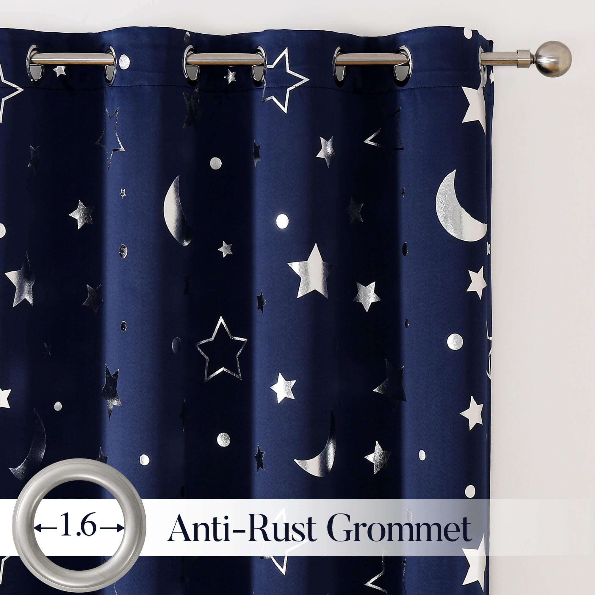 WUBODTI Blackout Star Curtains for Boys Room, Cute Space Themed Thermal Insulated Room Darkening Blackout Short Curtains for Kids Room Nursery Bedroom(W52 x L54, 2 Panels), Navy Blue