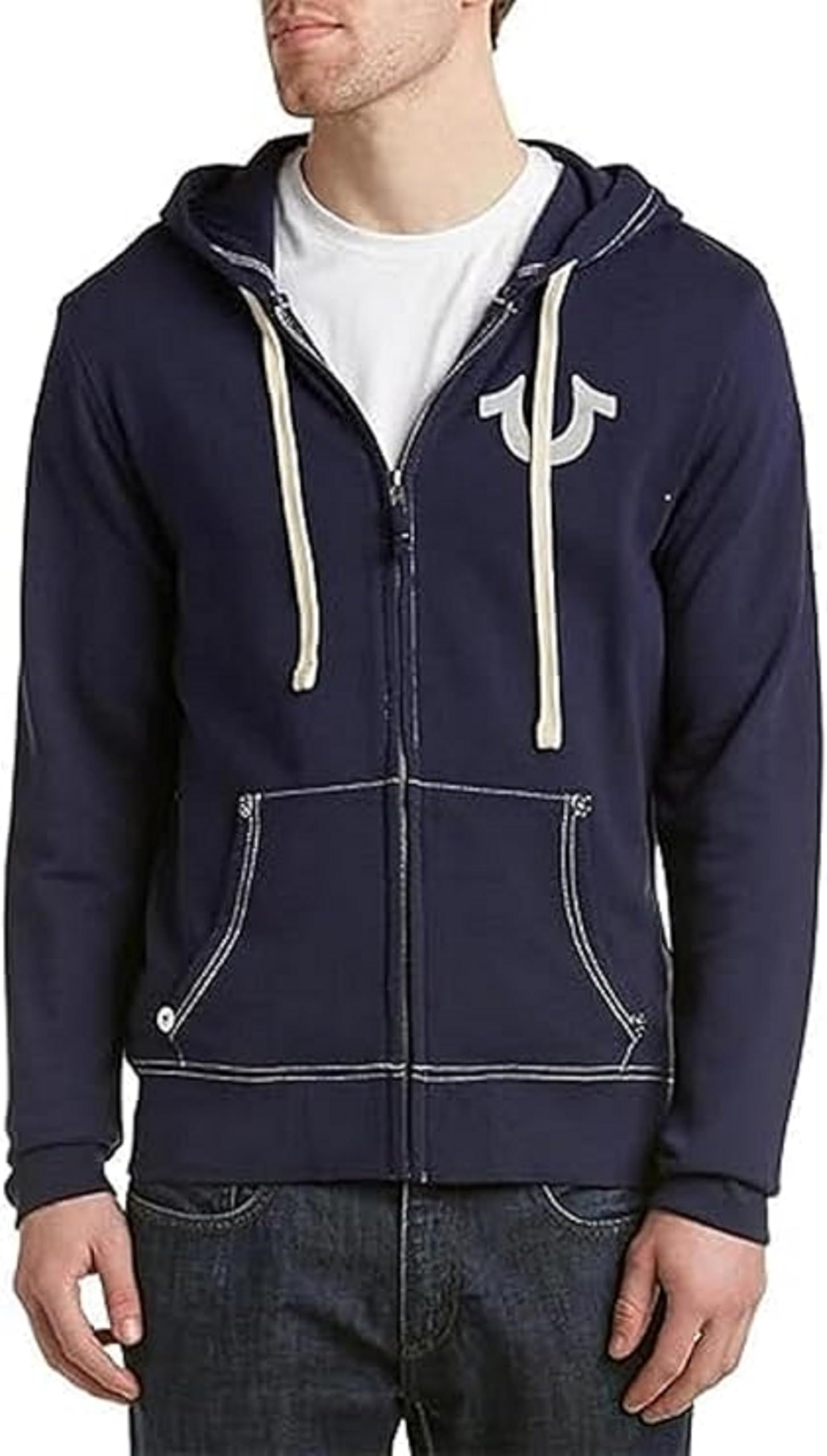 True Religion Men's Buddha Logo Zip Hoodie Sweatshirt, True Navy, XL