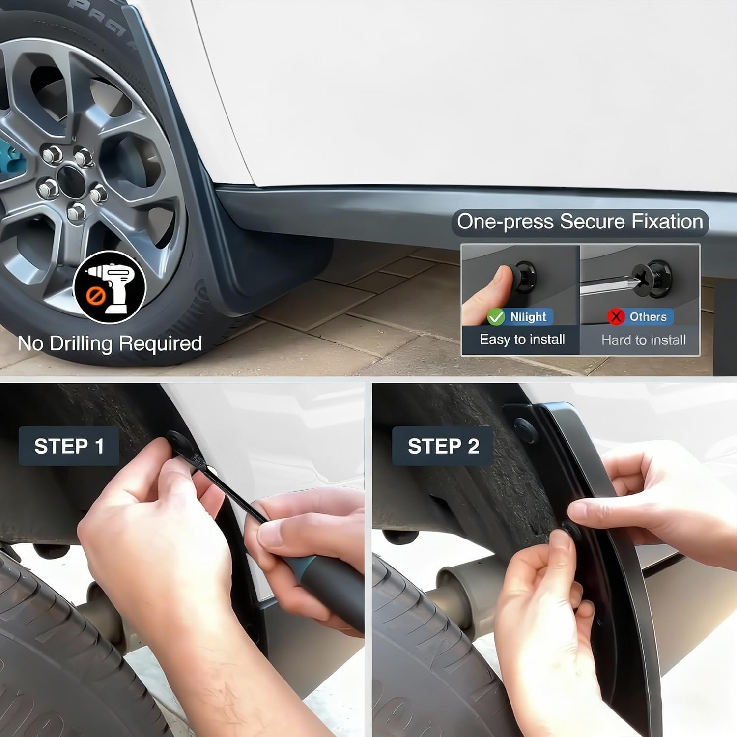 No Drill Mud Flaps for 2022-2026 Ford Maverick Truck, Front & Rear Heavy Duty All Weather Splash Guards, Custom Fit XL/XLT/Lariat/Hybrid/Tremor, OEM-Style Black Mud Guards, Not Fit Lobo Trims