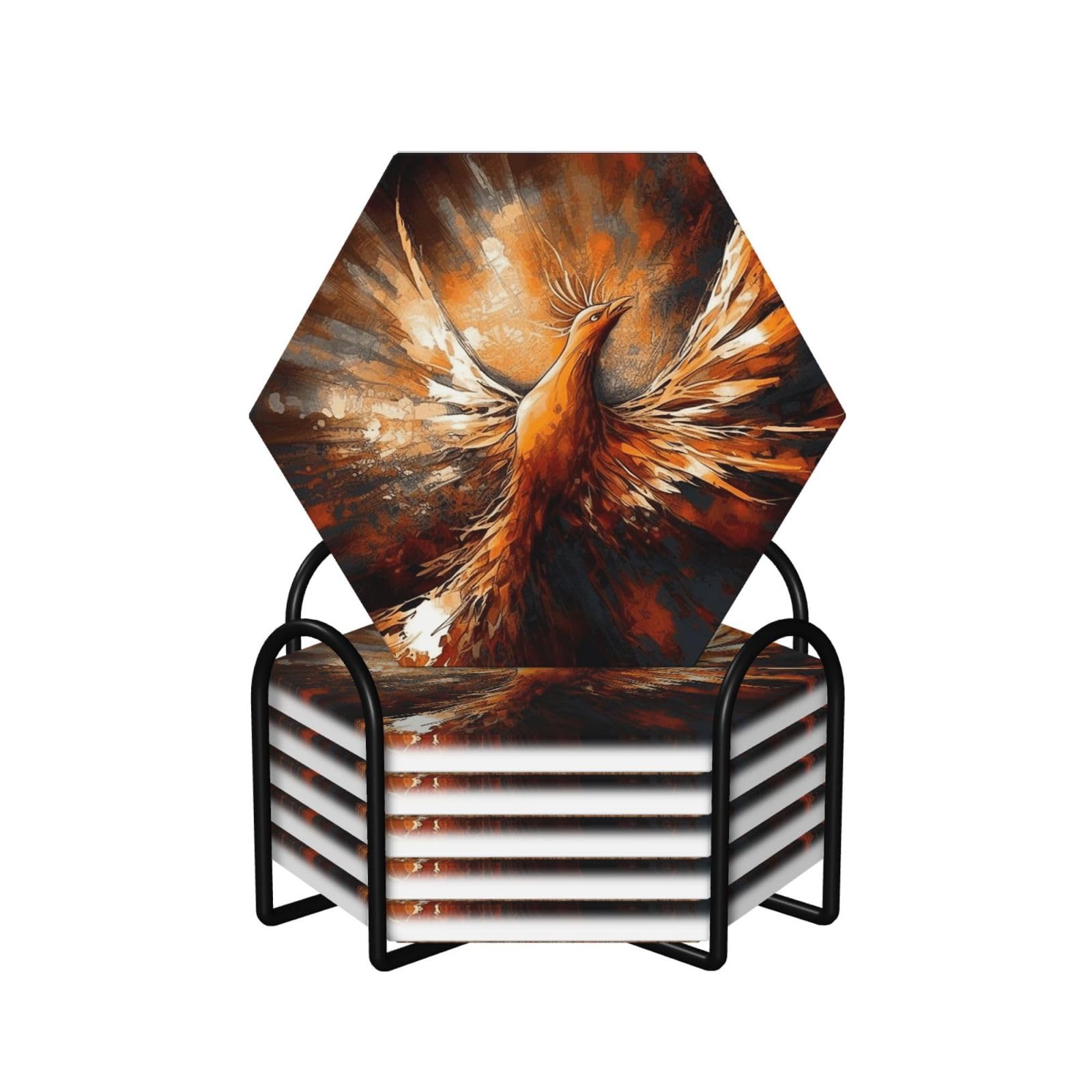 Dessous de verre en céramique de prestige motif phénix avec support élégant