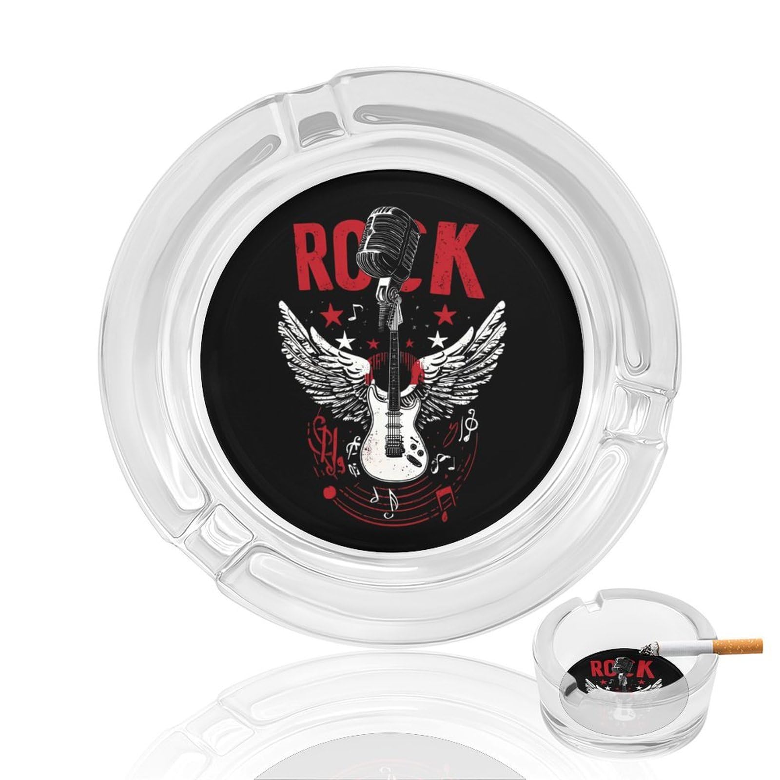 Rocks-Music Guitar Ashtray Portable Round Glass Outdoor Ash Tray for Home Office Garden Pub