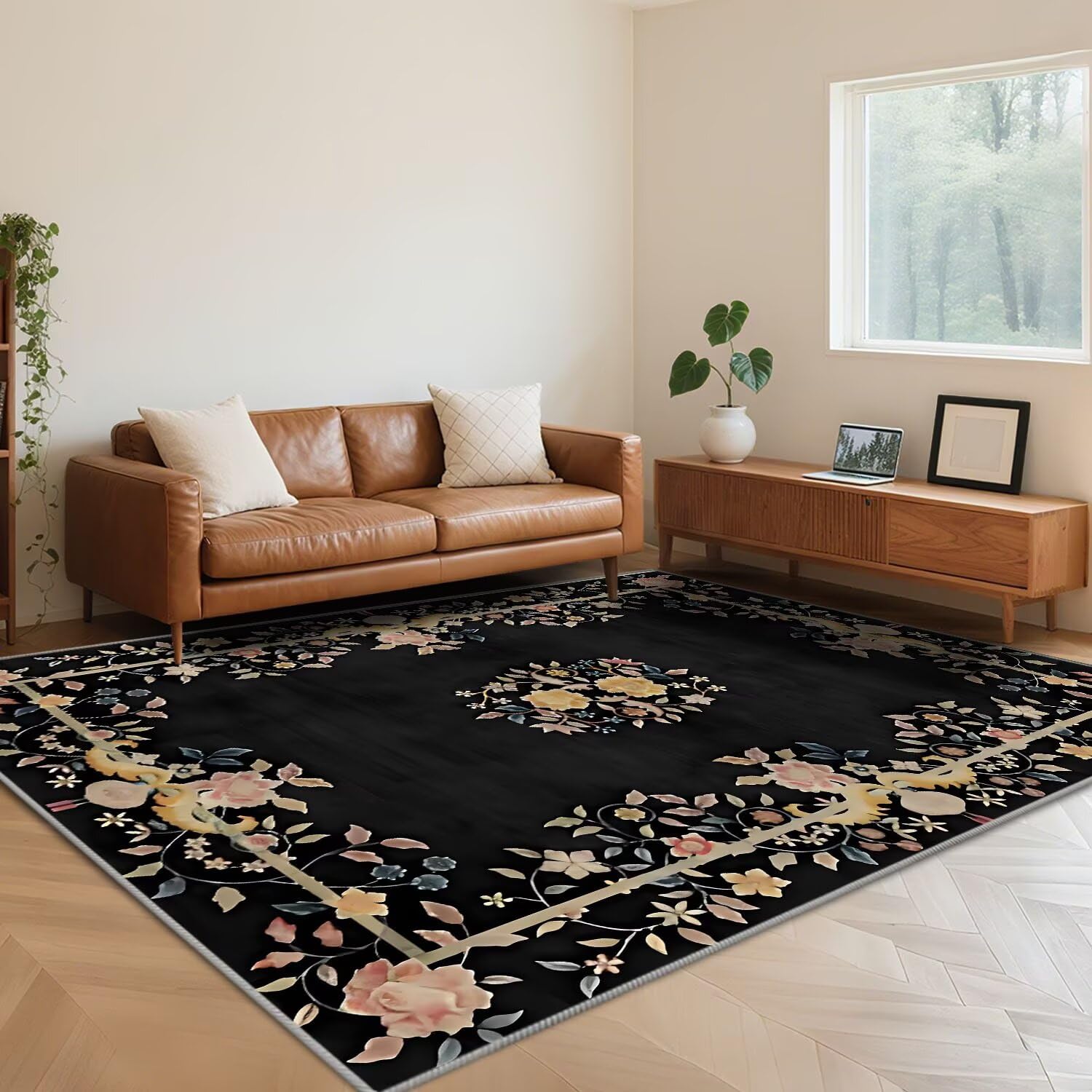Tapis antidérapant noir de chambre 130x190 cm lavable et facile à entretenir
