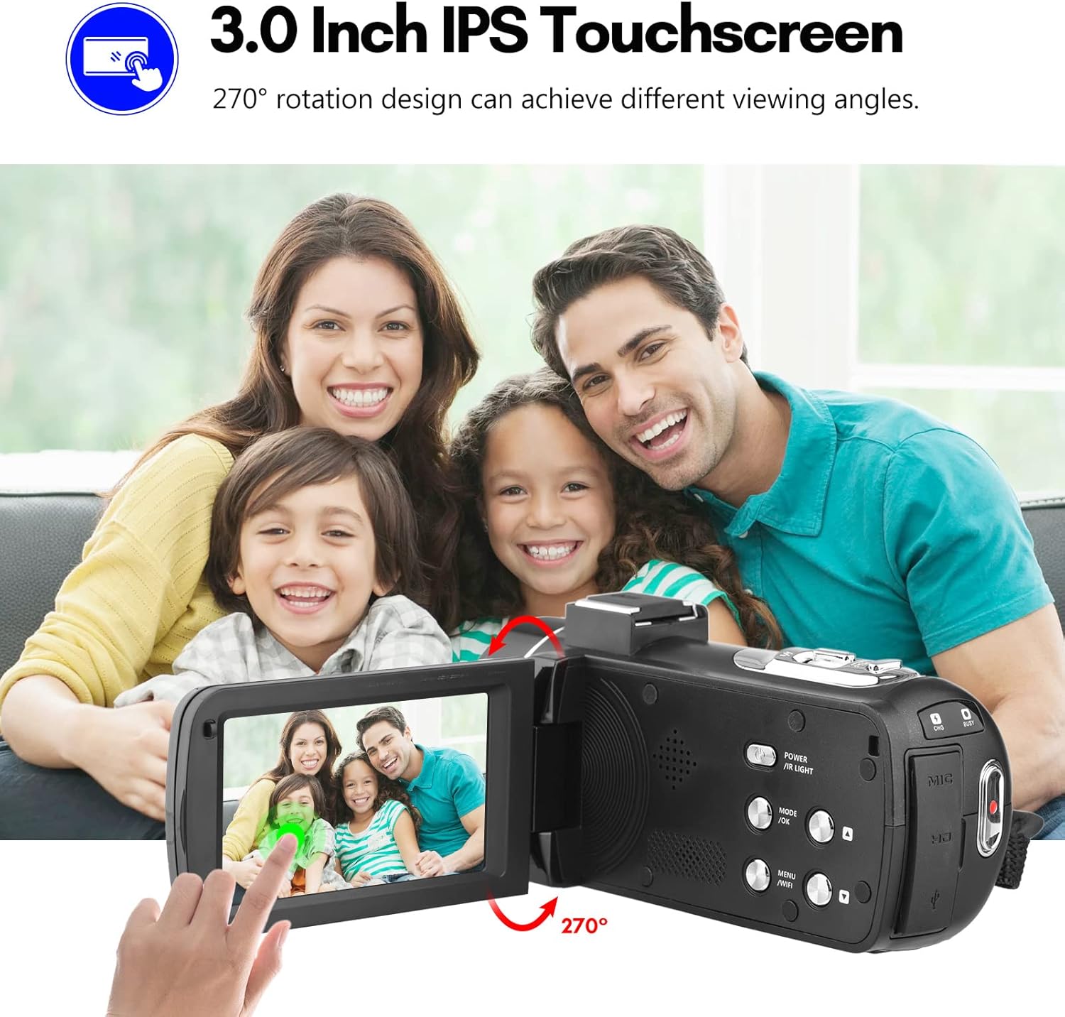 Andoer 4K Digital Video Camera WiFi Camcorder DV Recorder 56MP 18X Digital Zoom 3.0 Inch IPS Touchscreen Supports Face Detection IR Night Vision Anti-Shake