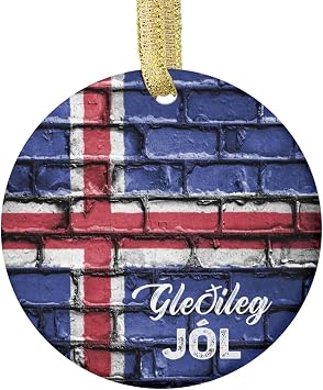 Christmas Xmas Ornament of Country Flag Iceland Flag Icelandic Christmas Ornaments Travel Gleileg jol 01