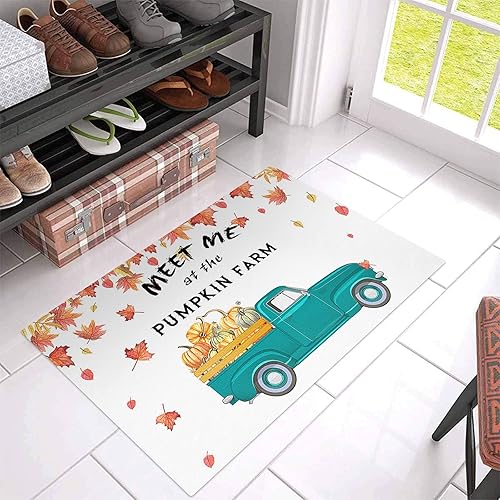 Bath Rugs Entrance Non Slip Front Door Mat Watercolor Farm Pumpkin Truck Kitchen Carpets Thanksgiving Harvest Fall Maple Leaf Floor Mats for