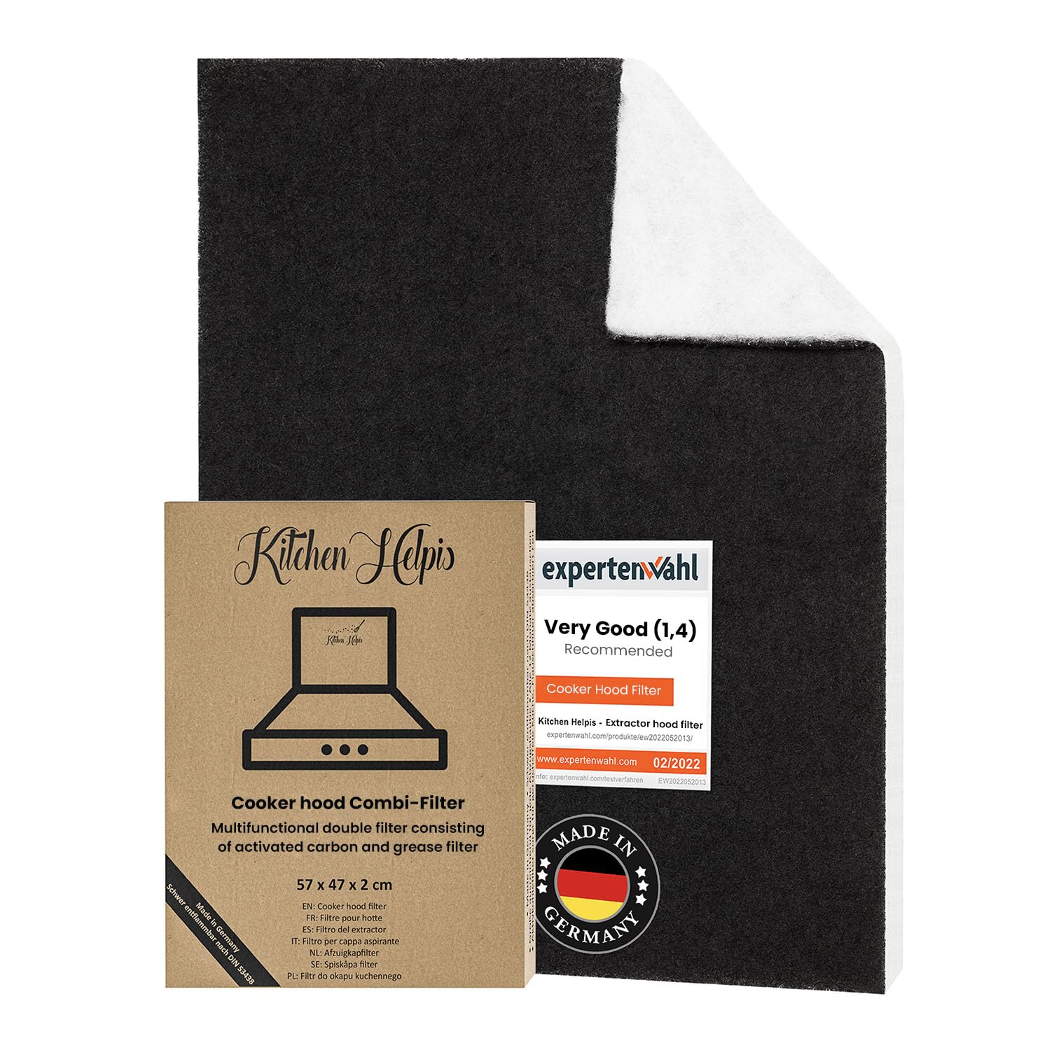 Kitchen Helpis 1 Piece Kitchen Helpis® Cooker Hood Filter, Combination Filter: Grease And Carbon Filter For Cooker Hood 22.4 X 21.3 In, Anti-Grease And Anti-Odour Filter For Hoods, Extractor Fan Filter