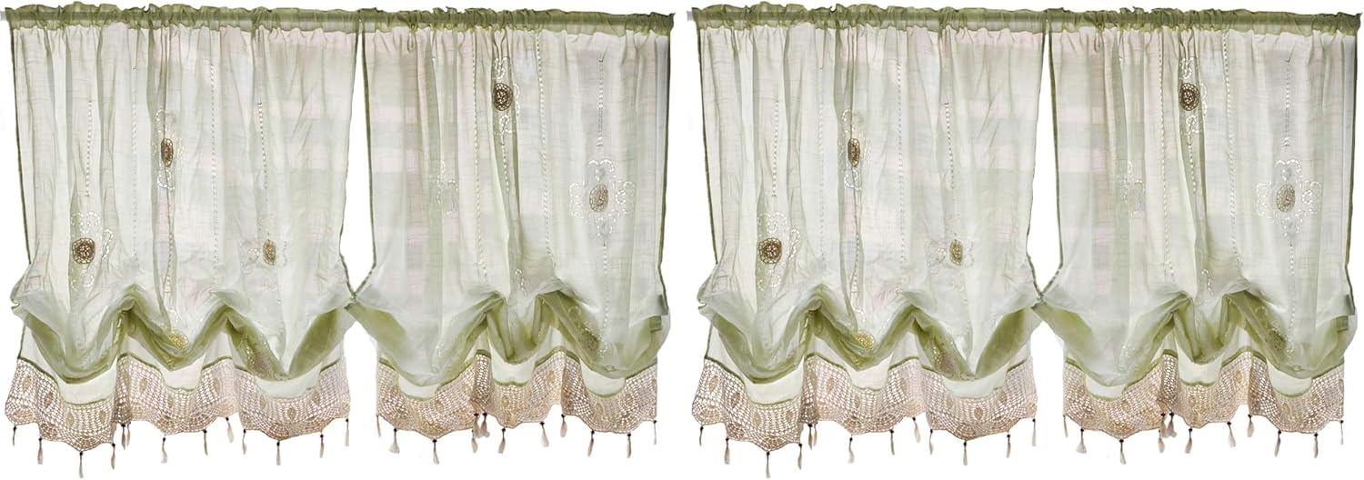 FADFAY Pastoral Style Adjustable Balloon Curtain Living Room Shade Curtain for Living Room Set,Off-White，1 Panel (Pack of 2)