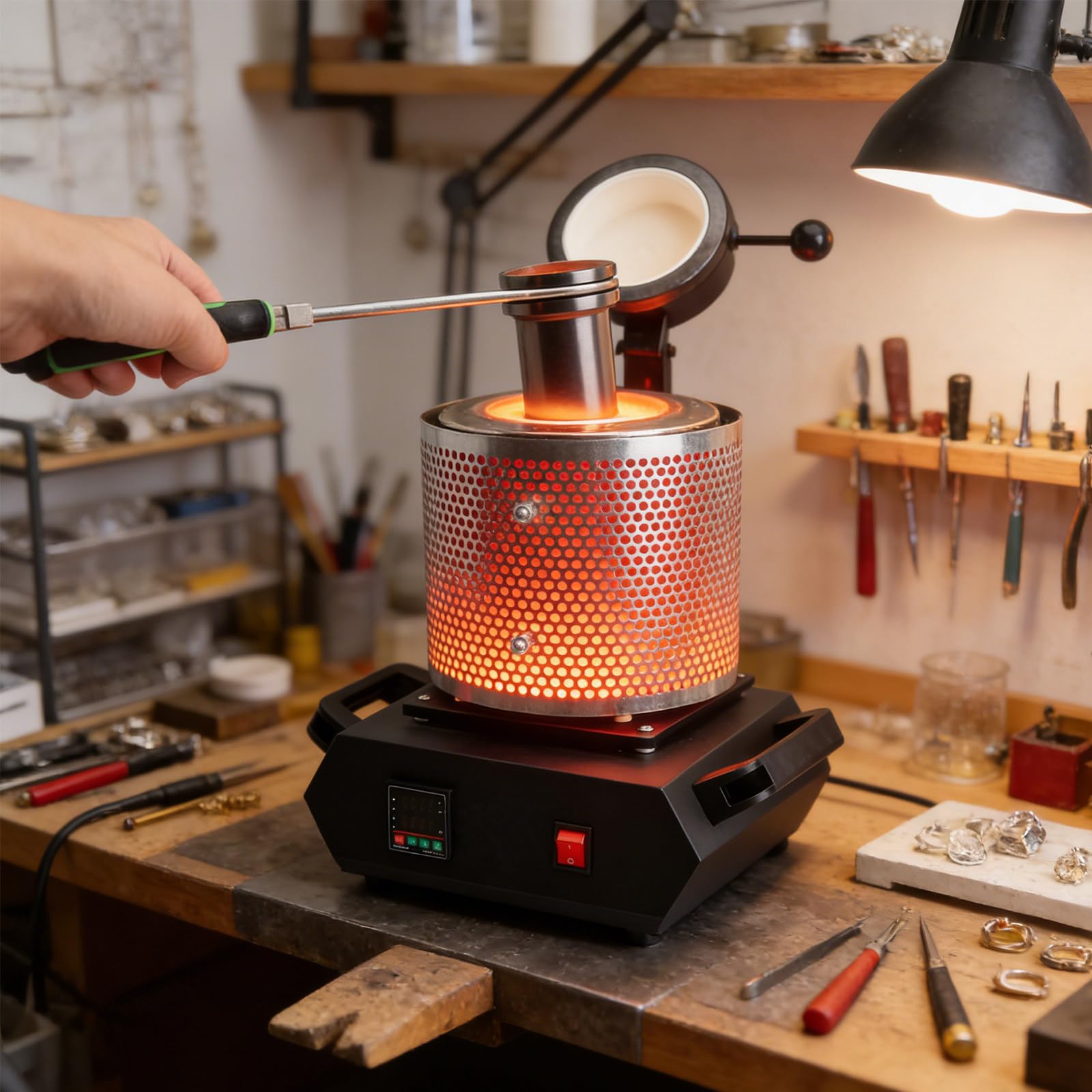 GYKOZY Electric Digital Gold Melting Furnace,Home Melting Casting Tool,with Graphite Crucible Crucible Tongs and Glovess, for Gold, Silver, Aluminum, Copper Black-1Kg (Red 3Kg)