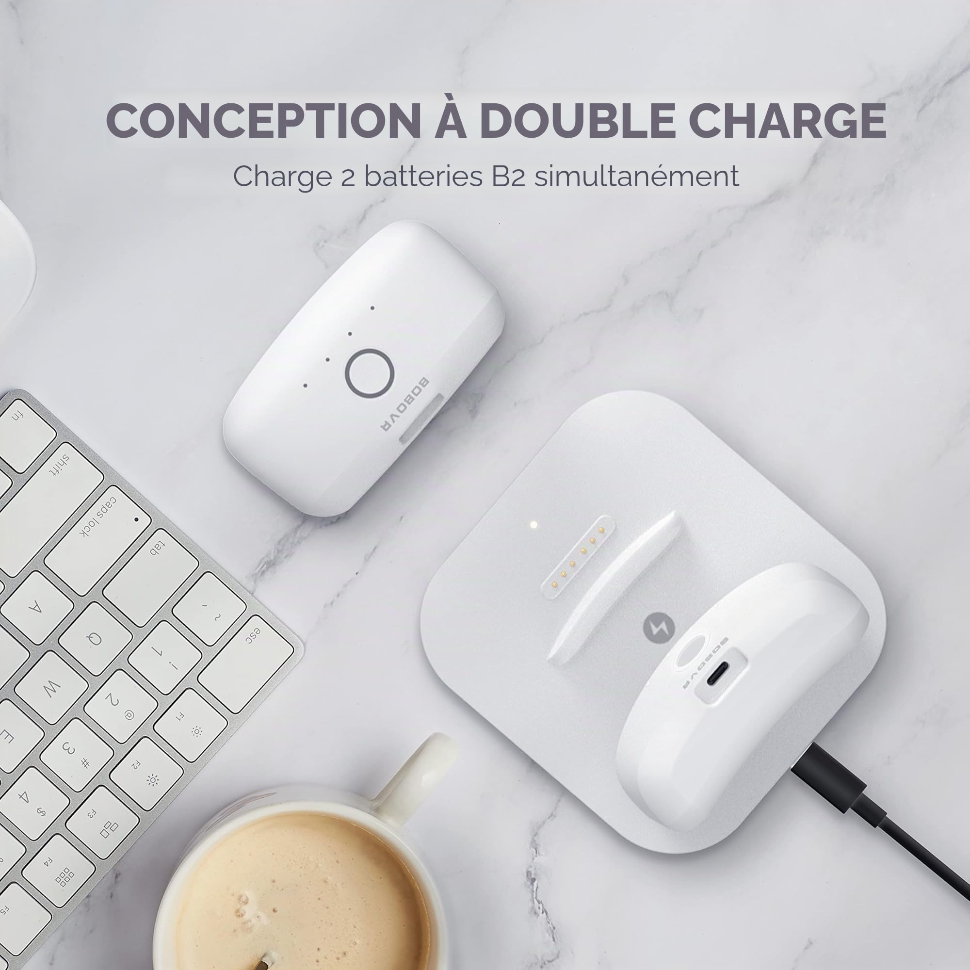 BOBOVR Station de Charge Double pour Batterie B2, Design Ultra Fin, Alimentation magnétique à 2 Batteries B2 en même Temps
