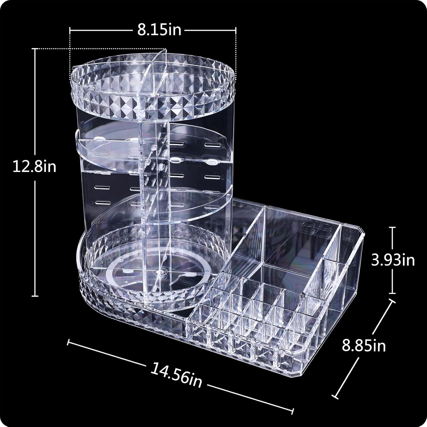 MOSIKER 360 Rotating Skincare Organizer,Large Clear Acrylic Tiered Adjustable Perfume Tray Cosmetic Holder for Bathroom