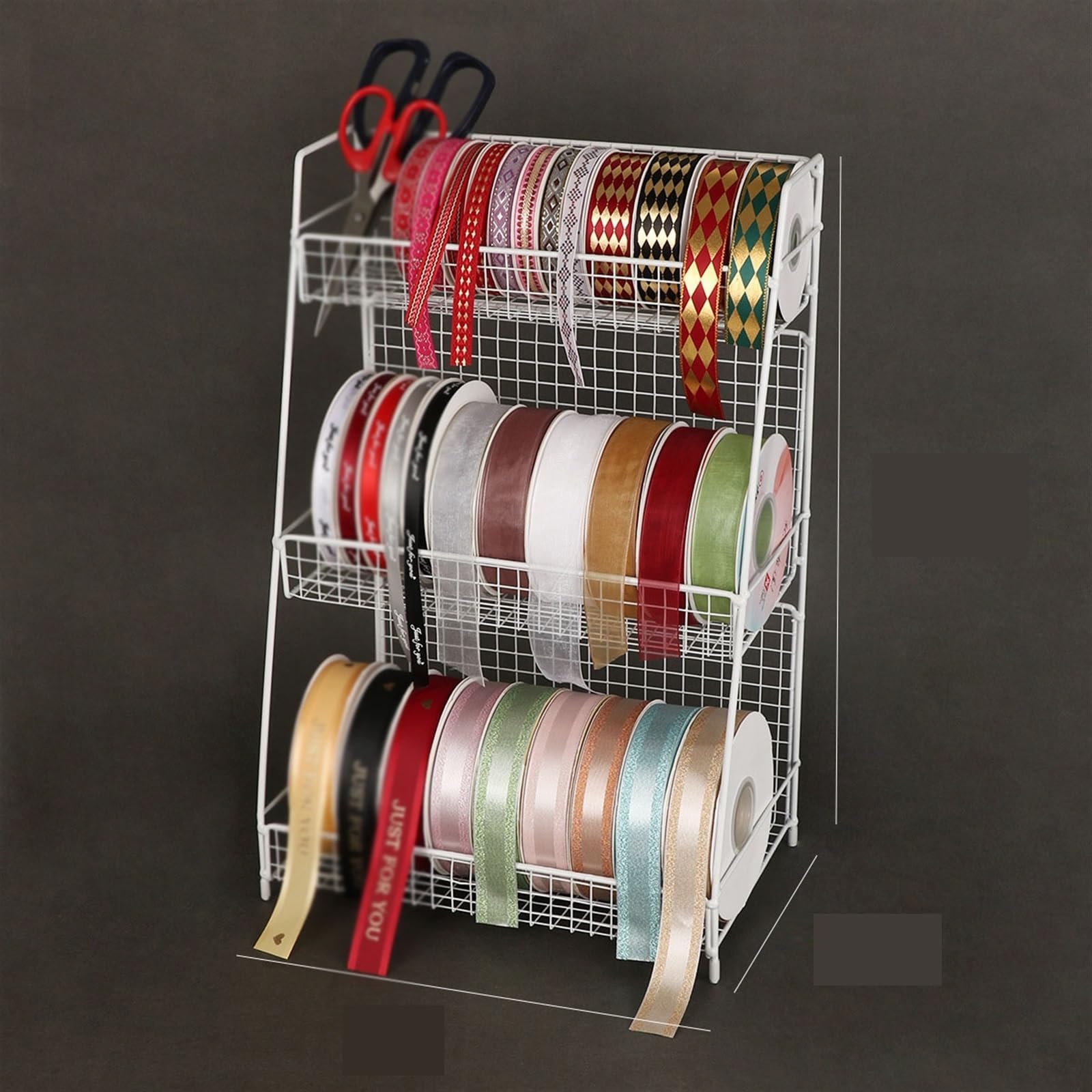 Craft Room - Porta nastri in metallo a 3 livelli e carta regalo, per CD, francobolli, rotoli e bobine, dispenser di carta regalo, bianco, 30 x 18 x 45 cm