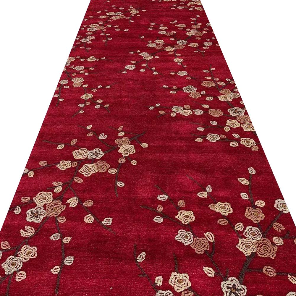 Tapis couloir 3D fleurs rouge extra long ZRUYI pour passage d'allée sur mesure