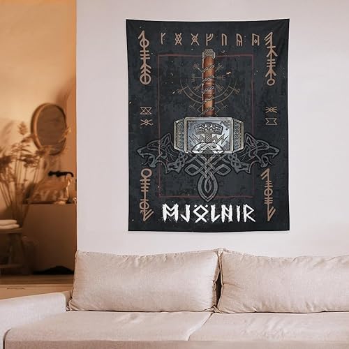 Miniatura 6 de Tapiz de mitología nórdica, tapices de Mjolnir, pintura artística de pared, regalo de sala de estar, impresiones para decoración de dormitorio,