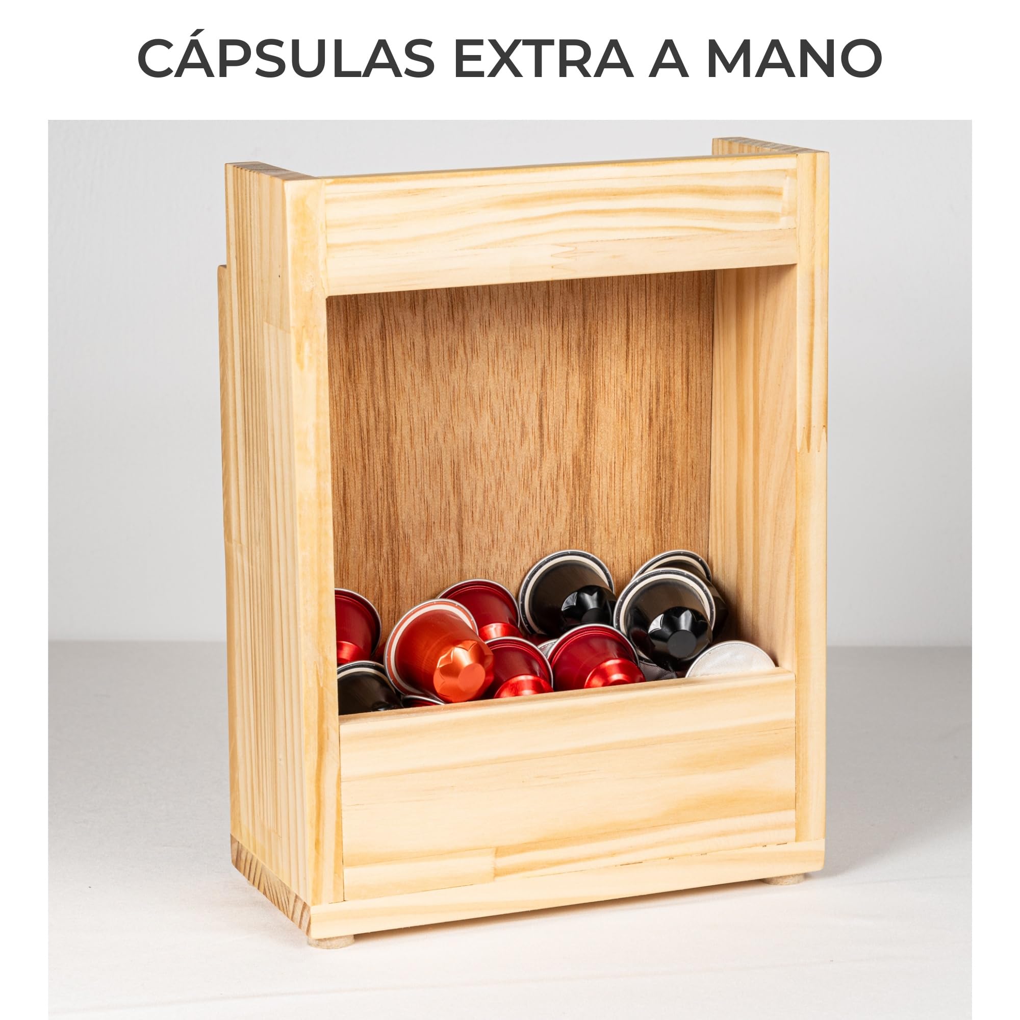 Porta Cápsulas Madera 40 Unidades – Organizador Vertical con Bandeja Superior y Almacenamiento Trasero – Compatible Tipo Original — view 3