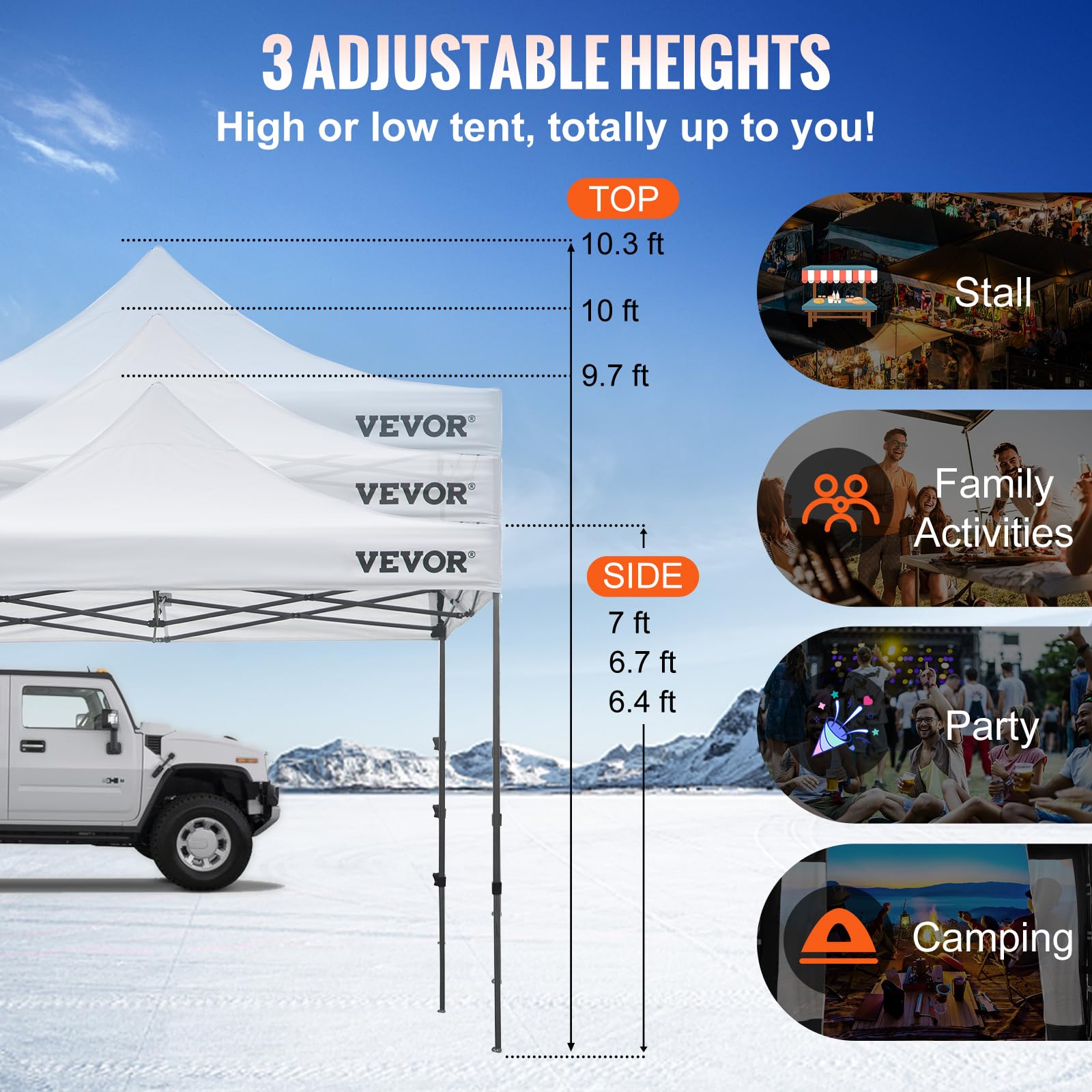 VEVOR Tonnelle Imperméable Tente Pop-up Jardin avec Parois Latérales Pavillon Terrasse Extérieure Abri Pliable Soleil Pluie Neige Résistant aux UV et Sac à roulettes pour Fête Arrière-Cour