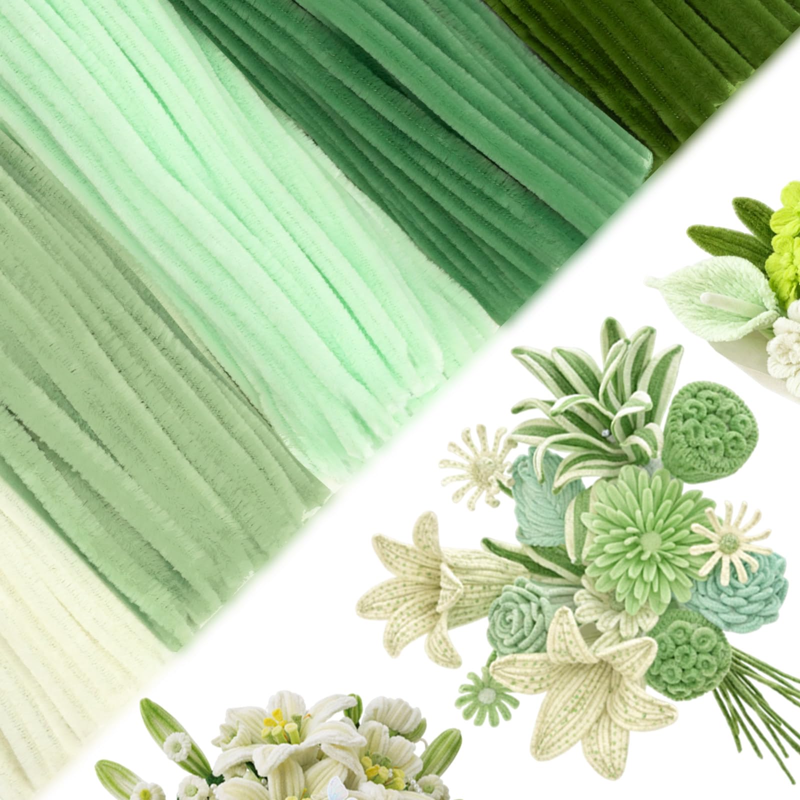 Peryiter 500pcs Pipe Cleaner Craft Pack, Boho Green, 12 Inch