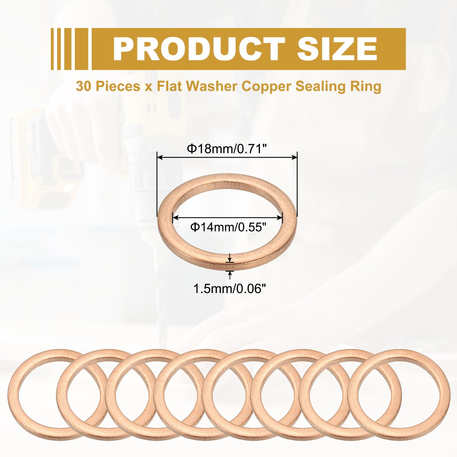 PATIKIL M14 Copper Washer Sealing Ring - Image 2