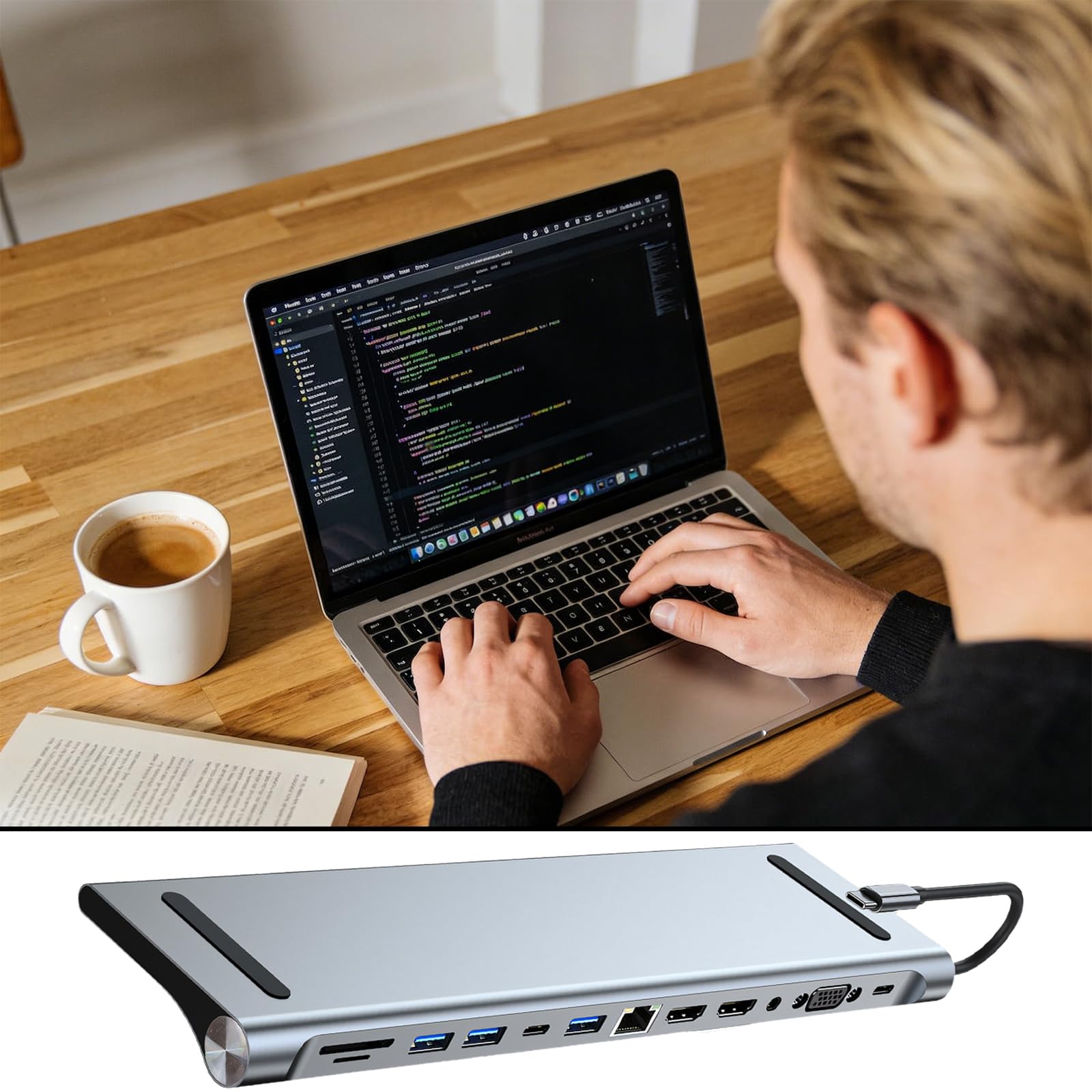 Alluminio USB C Dock 12 in 1 Adattatore Multiport 4K HDTV per Dock USB C in Alluminio Dock