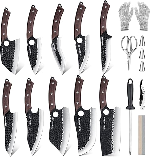 Miniatura 9 de Cuchillo de Carnicero Cuchilla para Carne, Juego de 3 Cuchillos Japoneses Forjados a Mano, Cuchillo de Cocina de Alto Carbono y Cuchillo de Chef